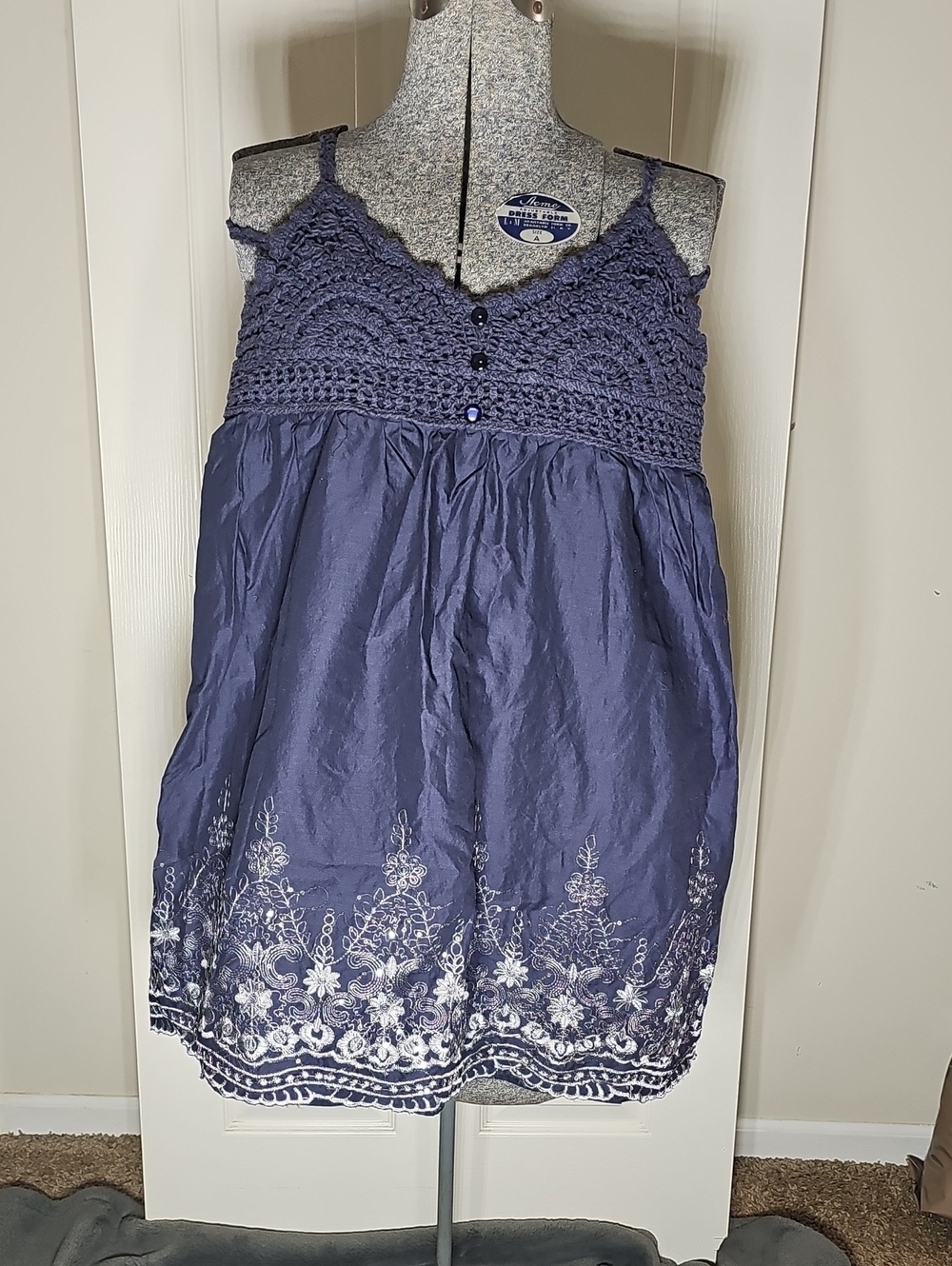 Extra Pink Navy Blue Bohemian Crochet Top Babydoll Tunic Indie Fairy Size S
